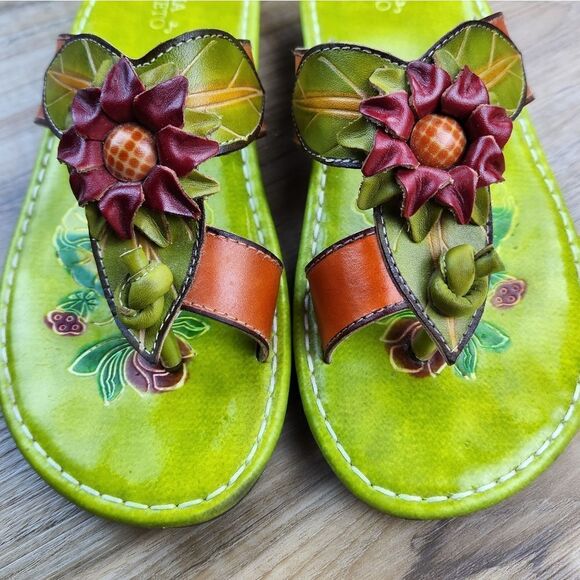 🦄Via Veneto Maui Open Toe Leather Sandals Size 7 - Picture 2 of 9